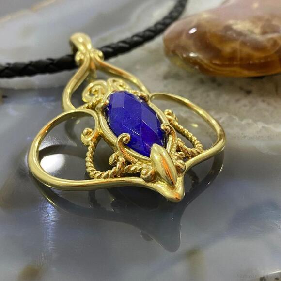 Carolyn Pollack Sterling Silver & Gold Plated Lapis Doublet Enhancer Pendant - Picture 4 of 10